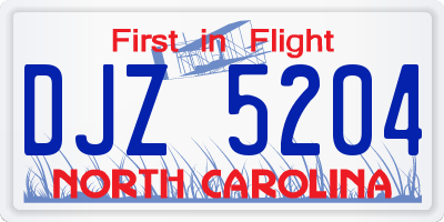 NC license plate DJZ5204