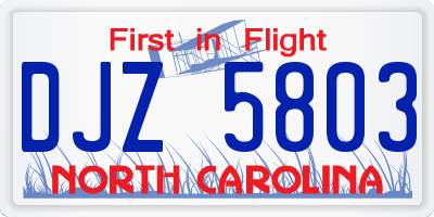 NC license plate DJZ5803