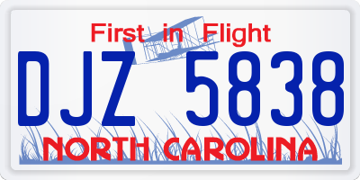 NC license plate DJZ5838