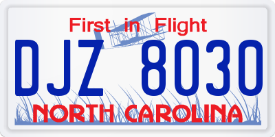 NC license plate DJZ8030
