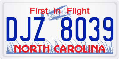 NC license plate DJZ8039