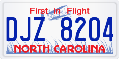 NC license plate DJZ8204