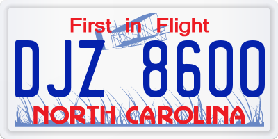 NC license plate DJZ8600