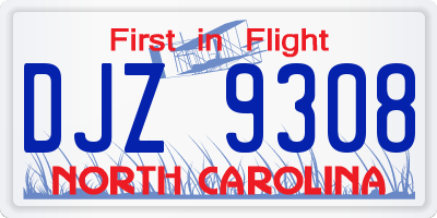 NC license plate DJZ9308