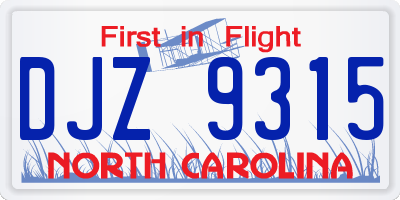 NC license plate DJZ9315
