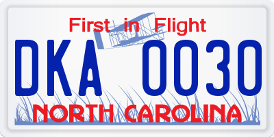 NC license plate DKA0030
