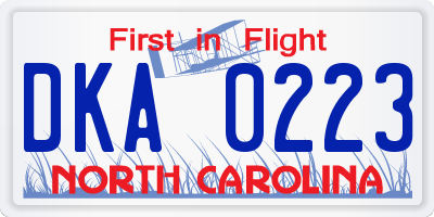 NC license plate DKA0223