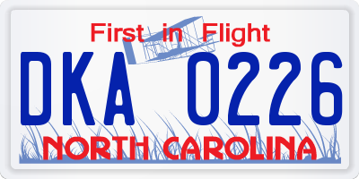 NC license plate DKA0226