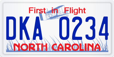 NC license plate DKA0234