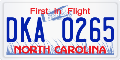 NC license plate DKA0265