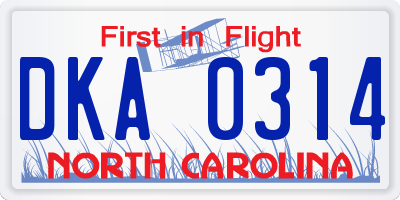NC license plate DKA0314