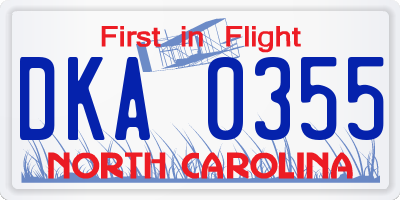 NC license plate DKA0355