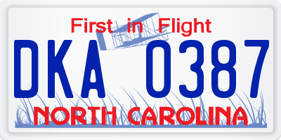 NC license plate DKA0387
