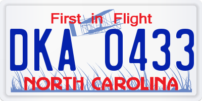 NC license plate DKA0433