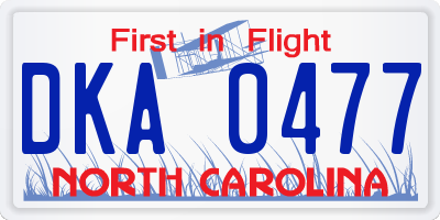 NC license plate DKA0477