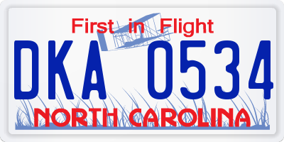 NC license plate DKA0534