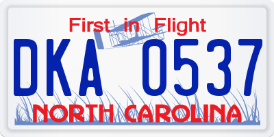 NC license plate DKA0537