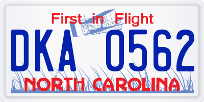 NC license plate DKA0562