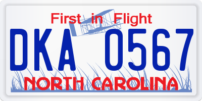 NC license plate DKA0567