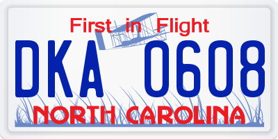 NC license plate DKA0608