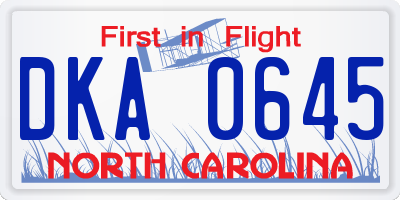 NC license plate DKA0645
