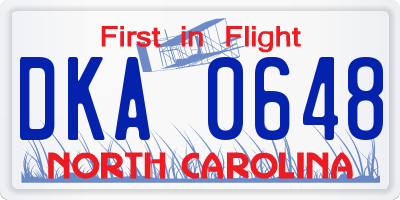 NC license plate DKA0648