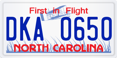 NC license plate DKA0650