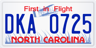 NC license plate DKA0725
