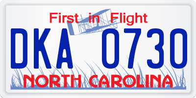NC license plate DKA0730