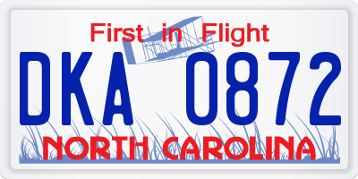 NC license plate DKA0872