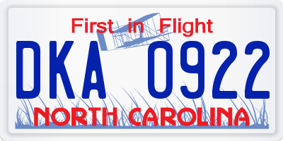 NC license plate DKA0922