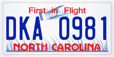 NC license plate DKA0981