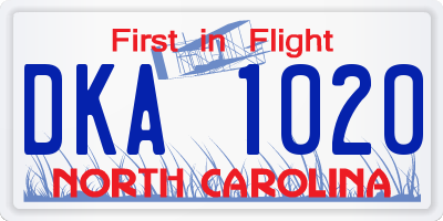 NC license plate DKA1020