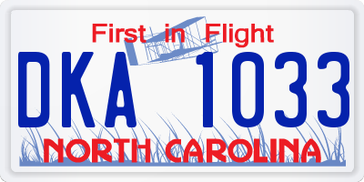 NC license plate DKA1033