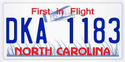 NC license plate DKA1183