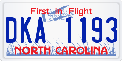 NC license plate DKA1193