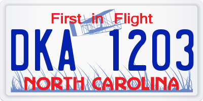 NC license plate DKA1203