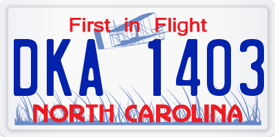 NC license plate DKA1403