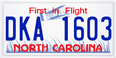 NC license plate DKA1603