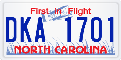 NC license plate DKA1701
