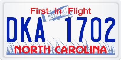 NC license plate DKA1702