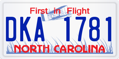 NC license plate DKA1781