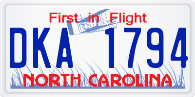 NC license plate DKA1794