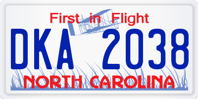 NC license plate DKA2038