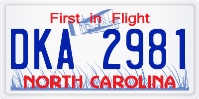 NC license plate DKA2981