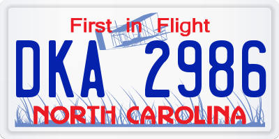 NC license plate DKA2986