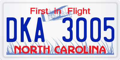 NC license plate DKA3005