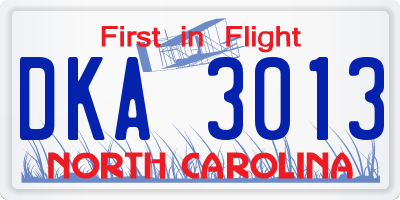NC license plate DKA3013