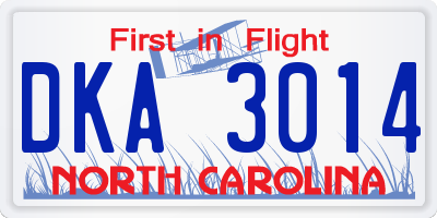 NC license plate DKA3014