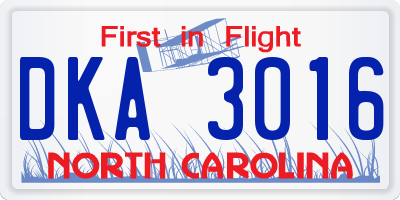 NC license plate DKA3016